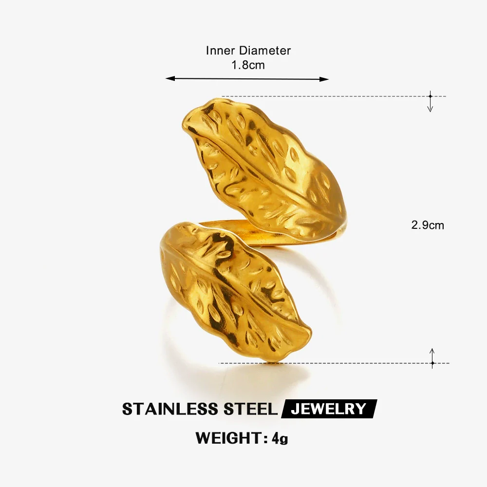 Wholesale Geometric Stainless Steel Electroplated Exaggerated Heavy Feather Opening Ring For Women - Image 6