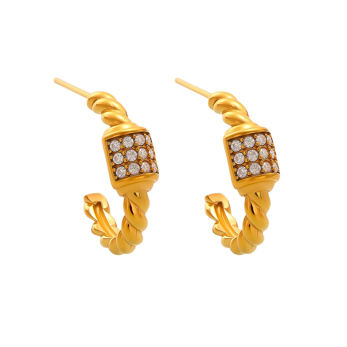Wholesale Geometric Stainless Steel Electroplated Ferris Wheel Twist Cshaped Zircon Earrings For Women - Image 5