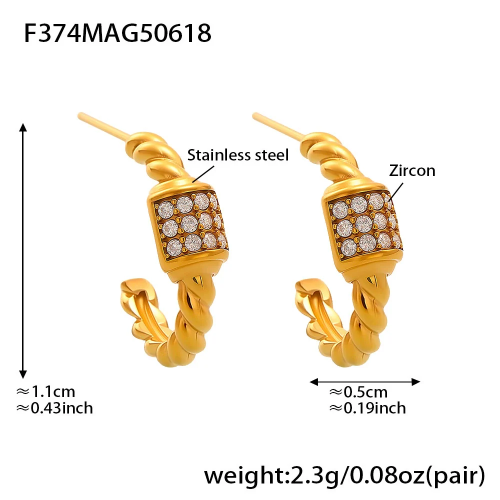 Wholesale Geometric Stainless Steel Electroplated Ferris Wheel Twist Cshaped Zircon Earrings For Women - Image 6