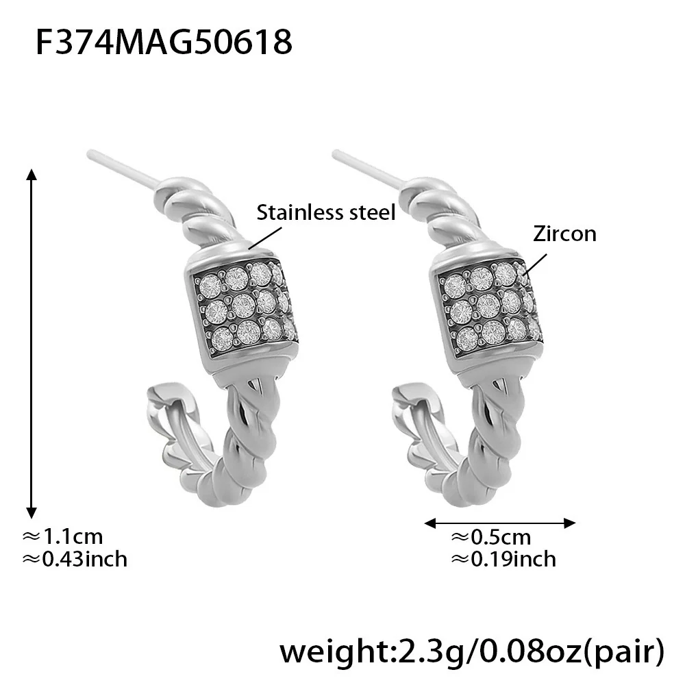 Wholesale Geometric Stainless Steel Electroplated Ferris Wheel Twist Cshaped Zircon Earrings For Women - Image 7