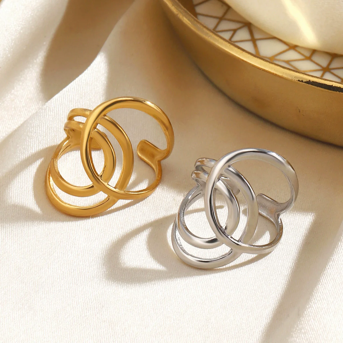 Wholesale Geometric Stainless Steel Electroplated Open Ring For Women