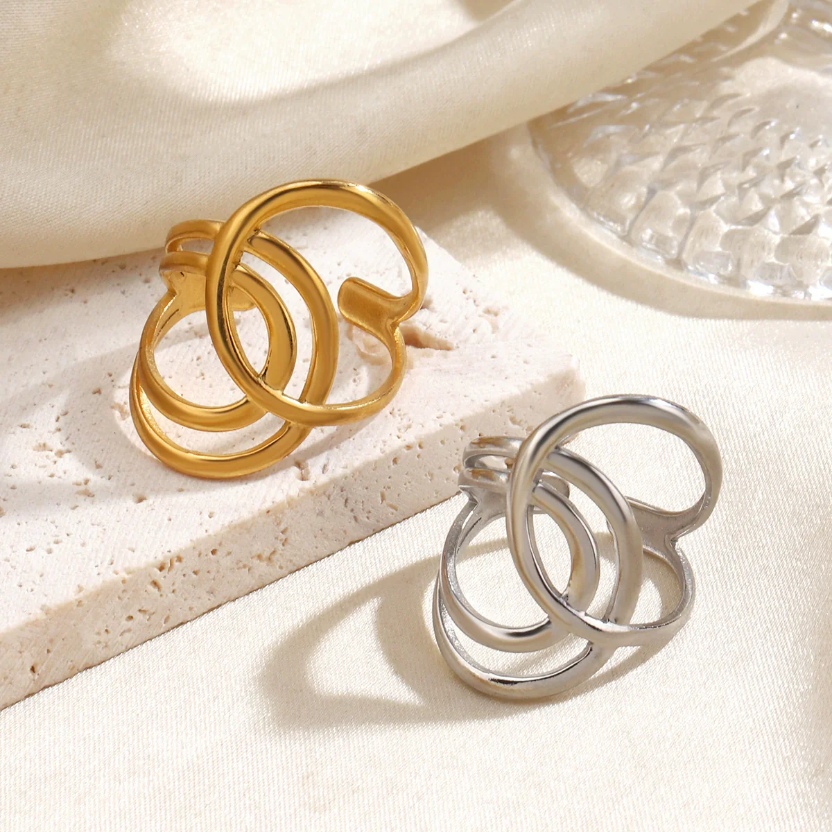 Wholesale Geometric Stainless Steel Electroplated Open Ring For Women - Image 3