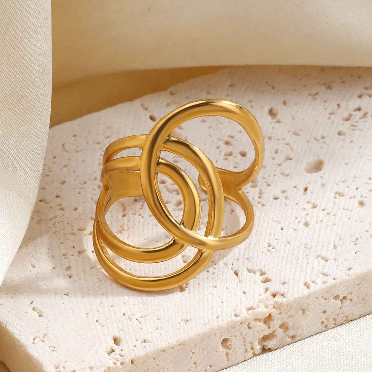 Wholesale Geometric Stainless Steel Electroplated Open Ring For Women - Image 4