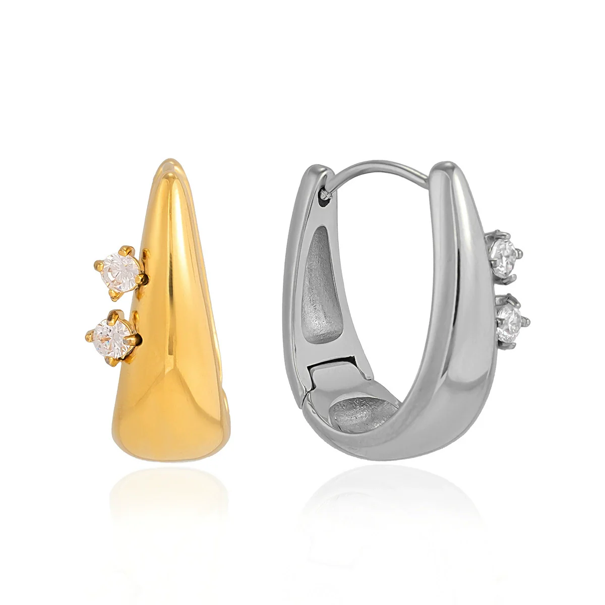 Wholesale Geometric Stainless Steel Electroplated Ushaped Zircon Earrings For Women - Image 5