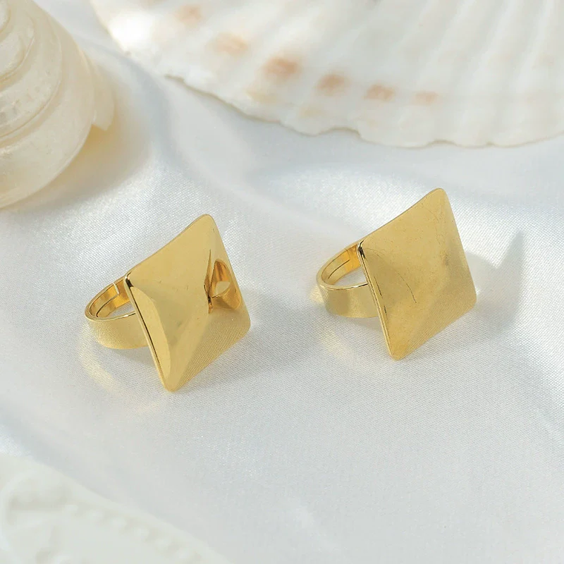 Wholesale Geometric Stainless Steel Opening Ring 14K Goldplated For Women - Image 2