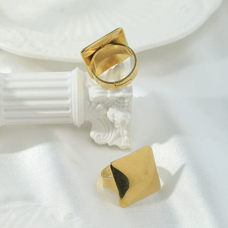 Wholesale Geometric Stainless Steel Opening Ring 14K Goldplated For Women - Image 3