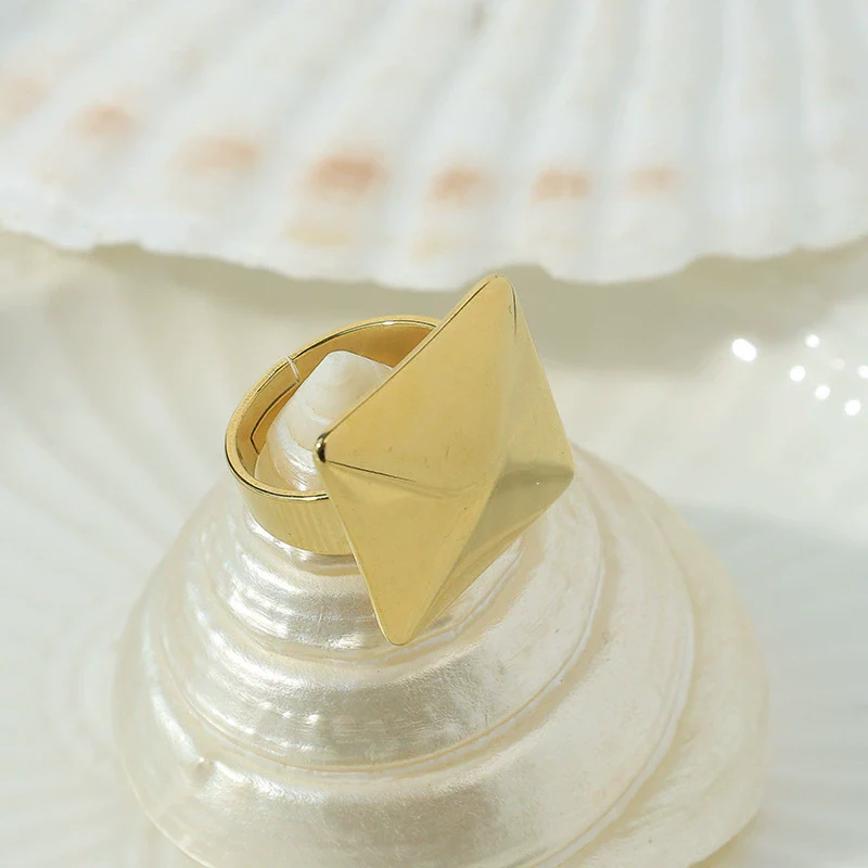 Wholesale Geometric Stainless Steel Opening Ring 14K Goldplated For Women - Image 6