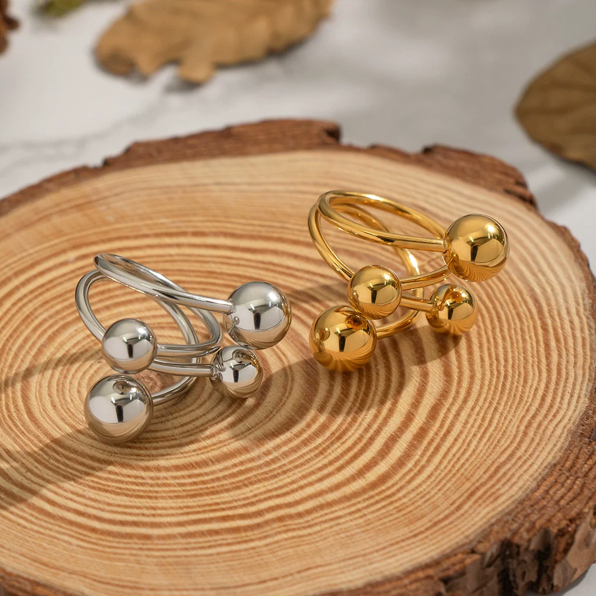 Wholesale Geometric Stainless Steel Real Gold Plated Ring Jewelry For Girls