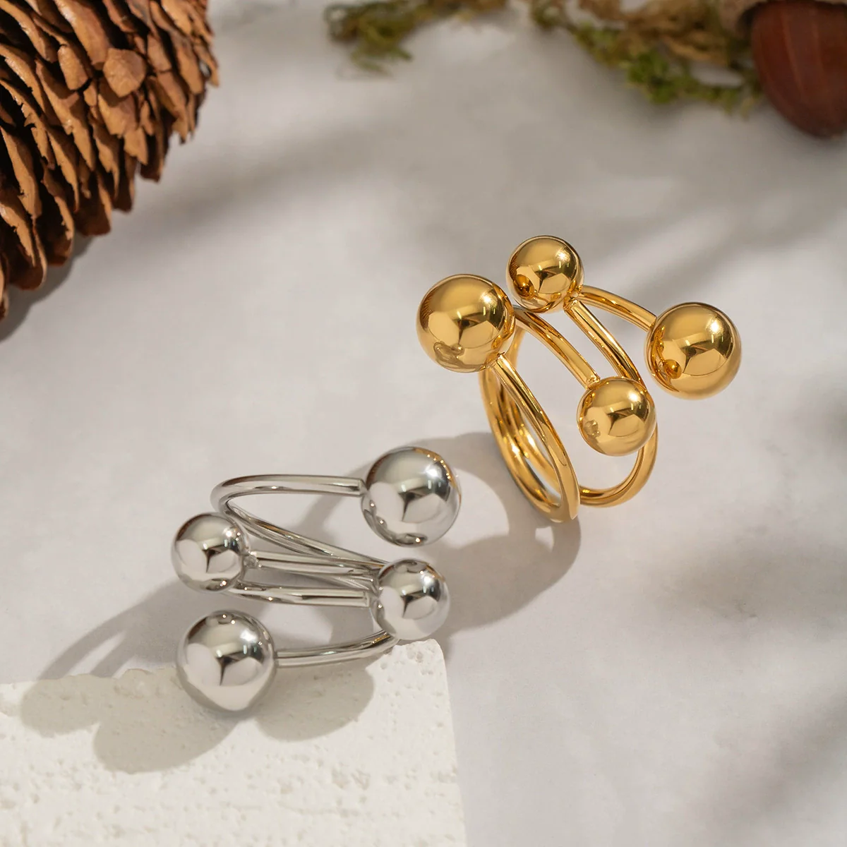 Wholesale Geometric Stainless Steel Real Gold Plated Ring Jewelry For Girls - Image 3