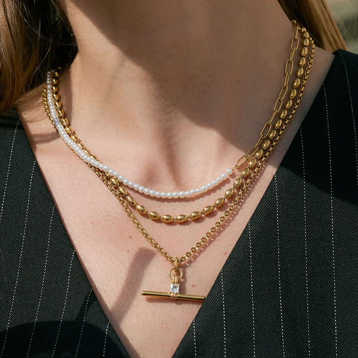 Wholesale Geometric Stainless Steel Women's Necklace With Pvd Furnace Vacuum Real Gold Plating - Image 2