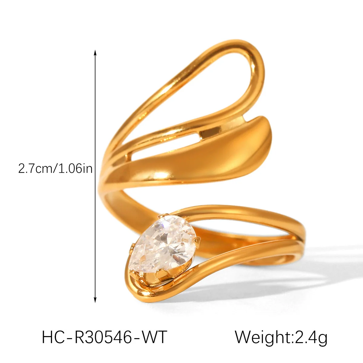 Wholesale Geometric Stainless Steel Zirconia Inlaid Open Ring For Women Couple Jewelry - Image 26