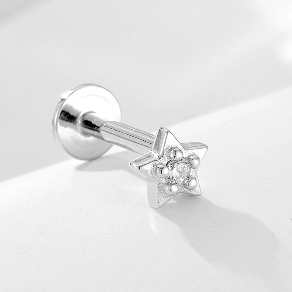Wholesale Geometric Star Diamond S925 Sterling Silver Flat Head Piercing Thread Ear Bone Nail Earrings For Women - Image 2