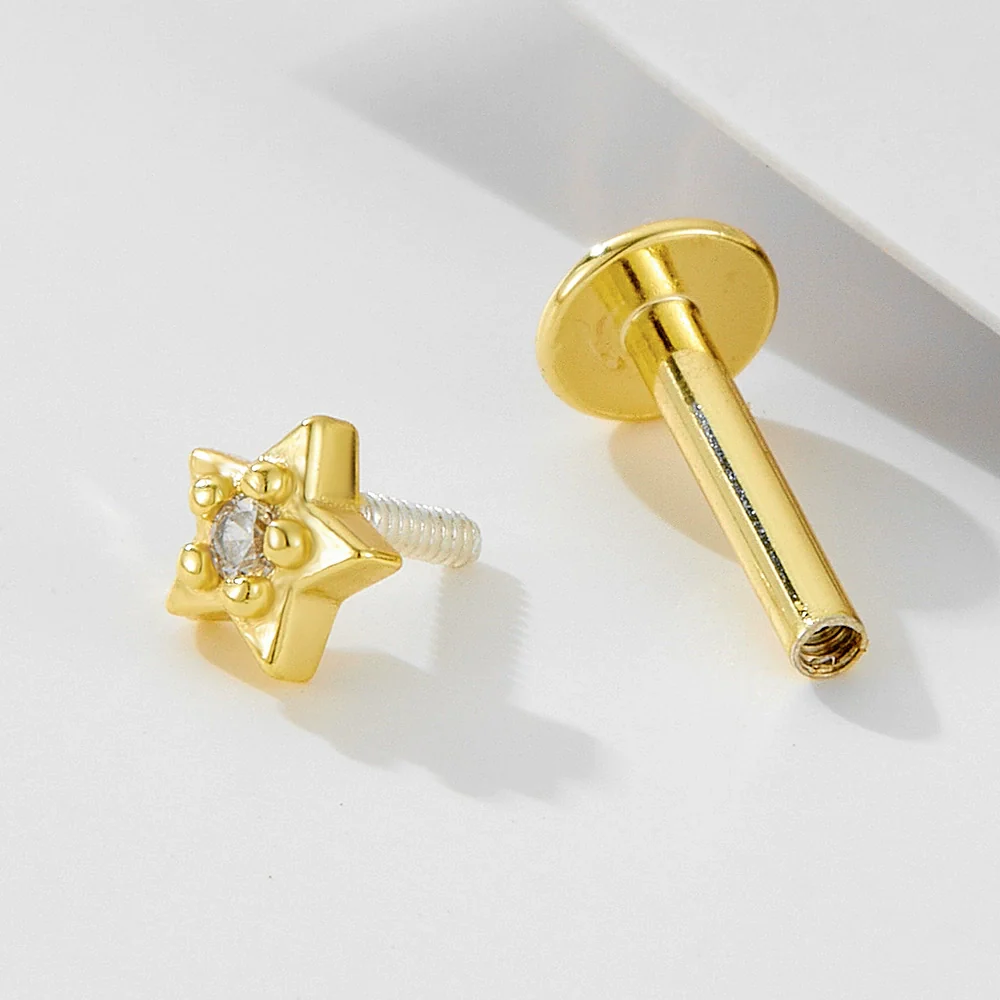 Wholesale Geometric Star Diamond S925 Sterling Silver Flat Head Piercing Thread Ear Bone Nail Earrings For Women - Image 3