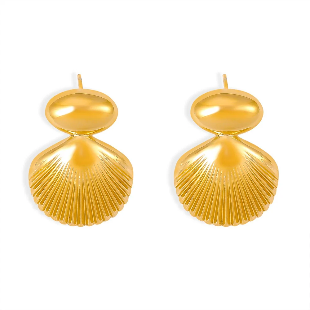 Wholesale Geometric Stitching Titanium Steel 18K Gold Plated Earrings For Women - Image 5