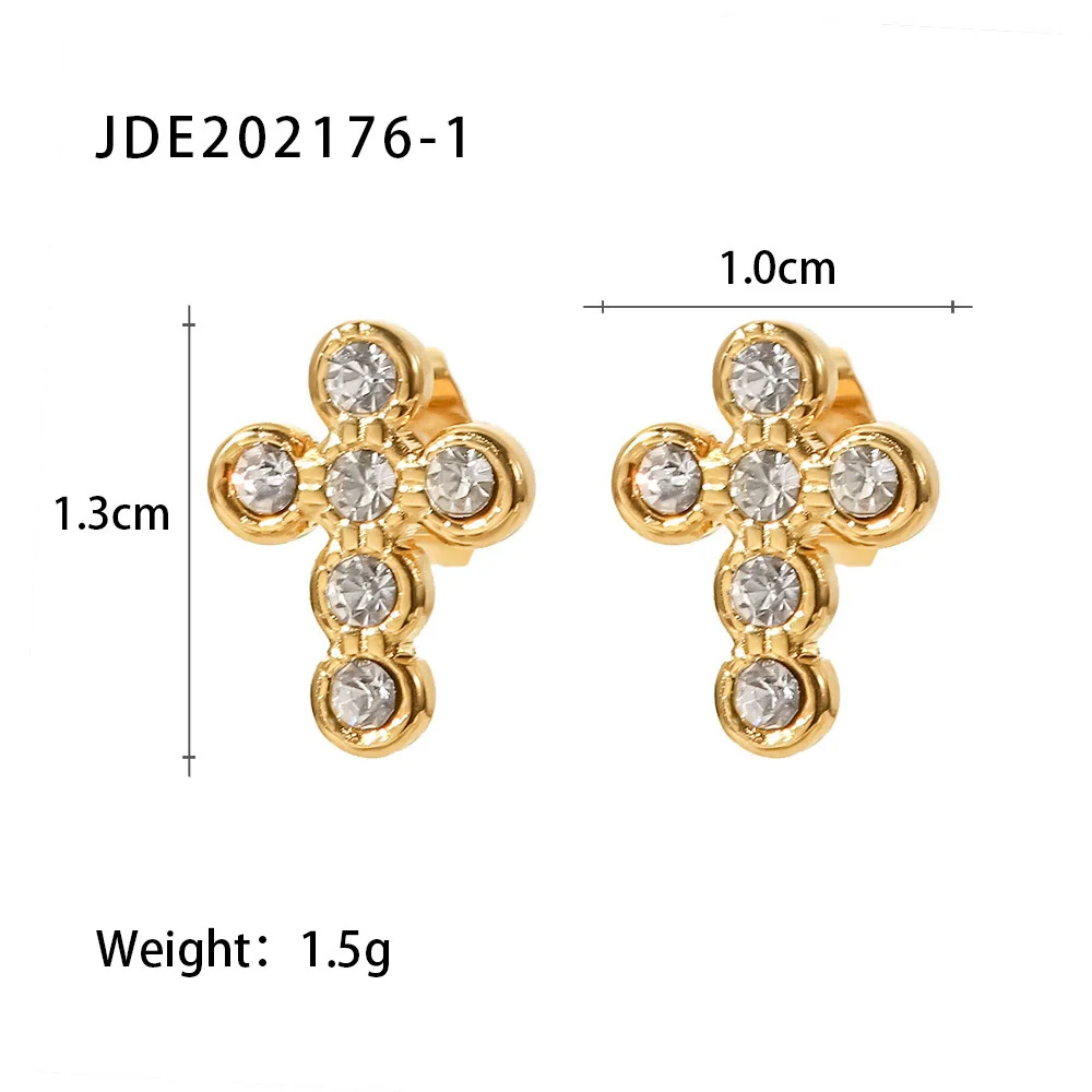 Wholesale Geometric Style Electroplated Stainless Steel Cross Earrings With Diamond Pearl For Women - Image 3