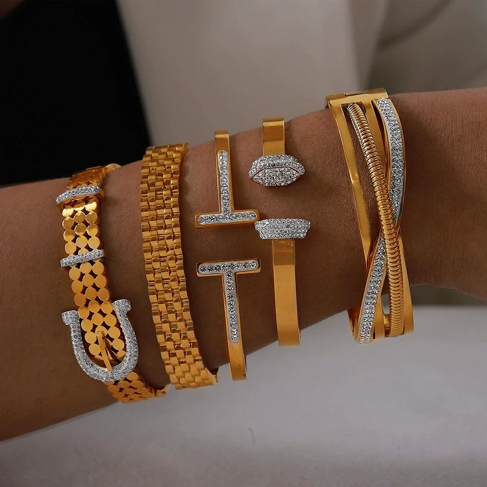 Wholesale Geometric Style Goldplated Titanium Steel Multilayer Stacked Women's Bracelet - Image 2