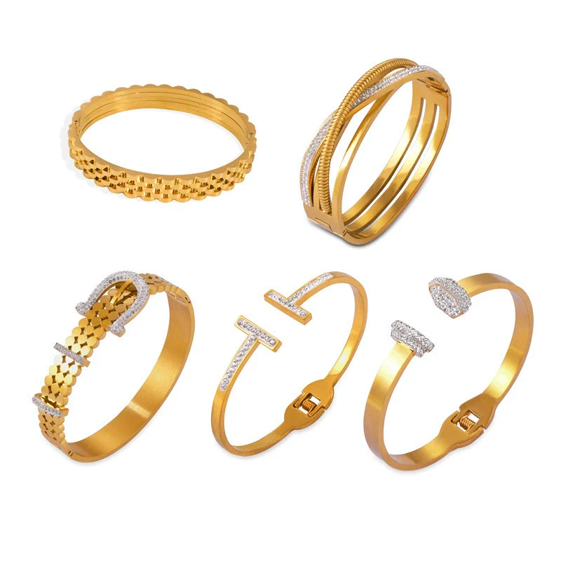 Wholesale Geometric Style Goldplated Titanium Steel Multilayer Stacked Women's Bracelet - Image 5