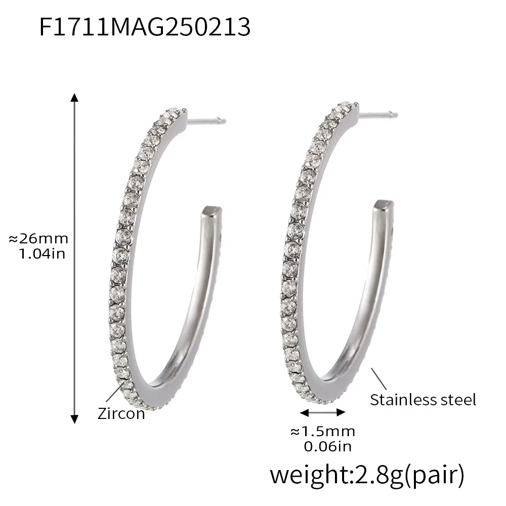 Wholesale Geometric Style Stainless Steel And Titanium Steel Inlaid Zircon Electroplated Earrings For Women - Image 10