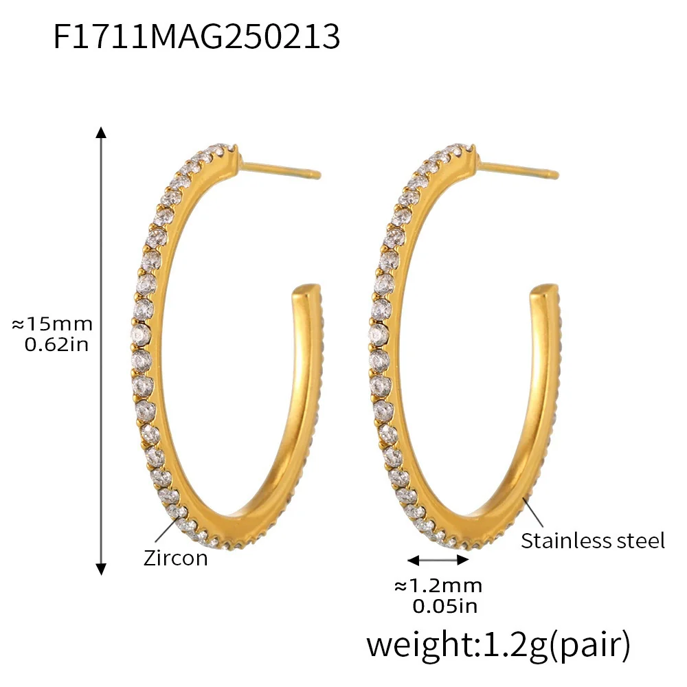 Wholesale Geometric Style Stainless Steel And Titanium Steel Inlaid Zircon Electroplated Earrings For Women - Image 14