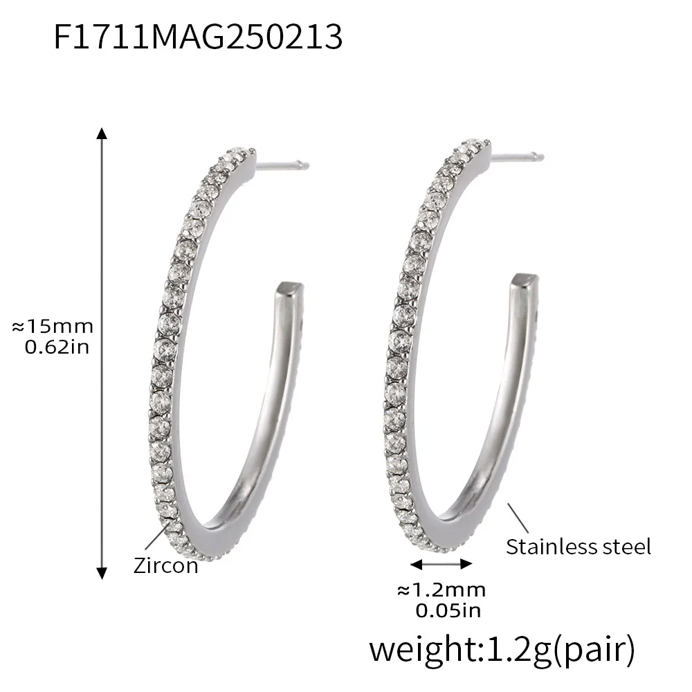 Wholesale Geometric Style Stainless Steel And Titanium Steel Inlaid Zircon Electroplated Earrings For Women - Image 18