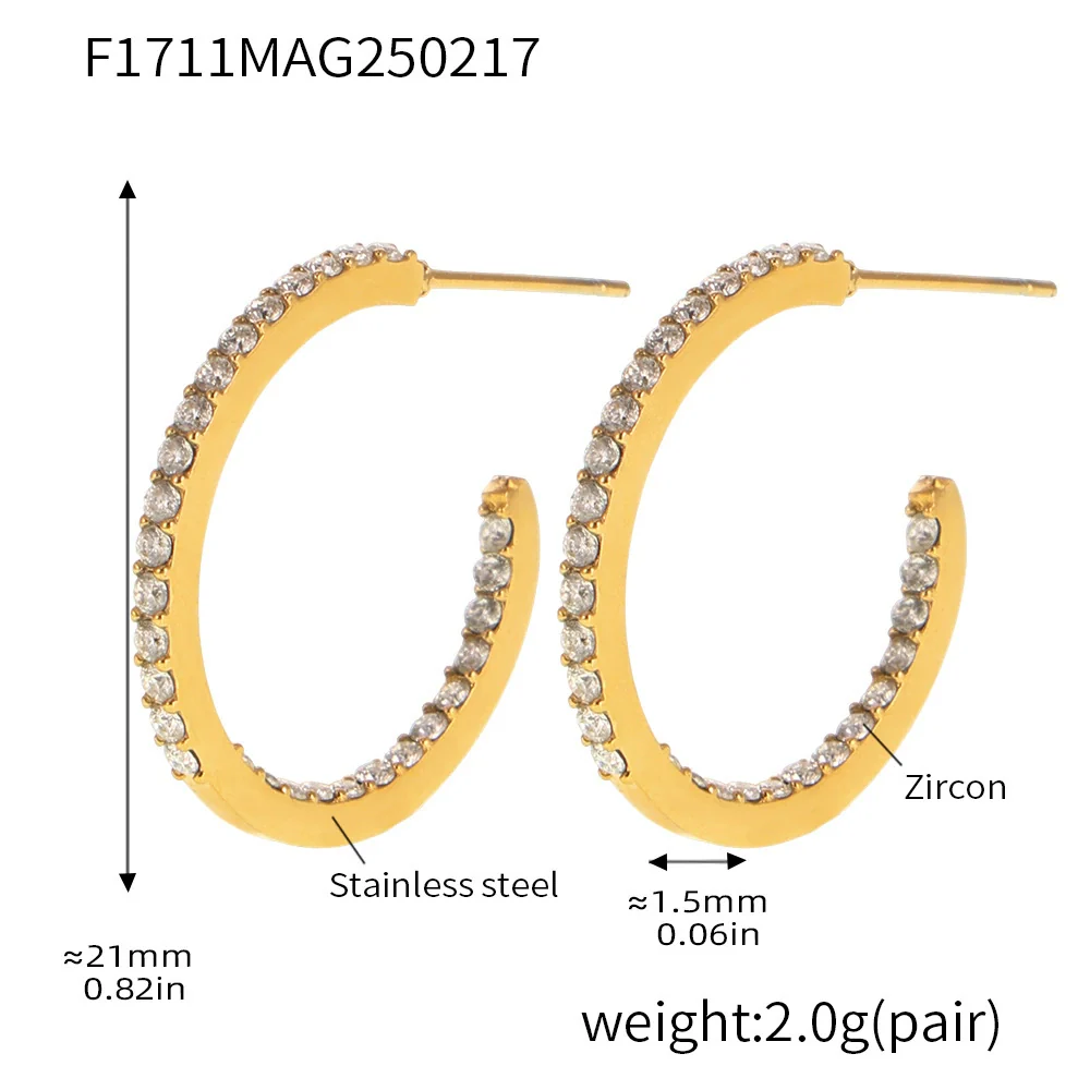 Wholesale Geometric Style Stainless Steel And Titanium Steel Inlaid Zircon Electroplated Earrings For Women - Image 22