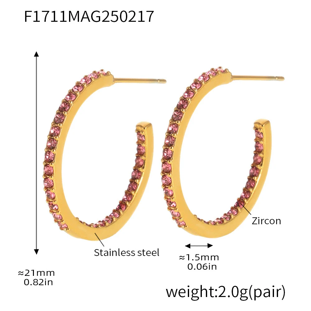 Wholesale Geometric Style Stainless Steel And Titanium Steel Inlaid Zircon Electroplated Earrings For Women - Image 24