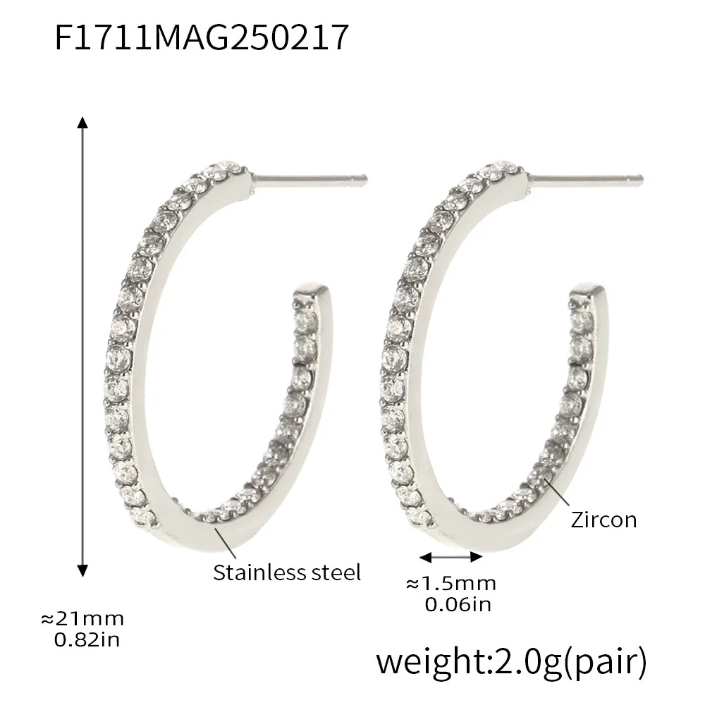 Wholesale Geometric Style Stainless Steel And Titanium Steel Inlaid Zircon Electroplated Earrings For Women - Image 26