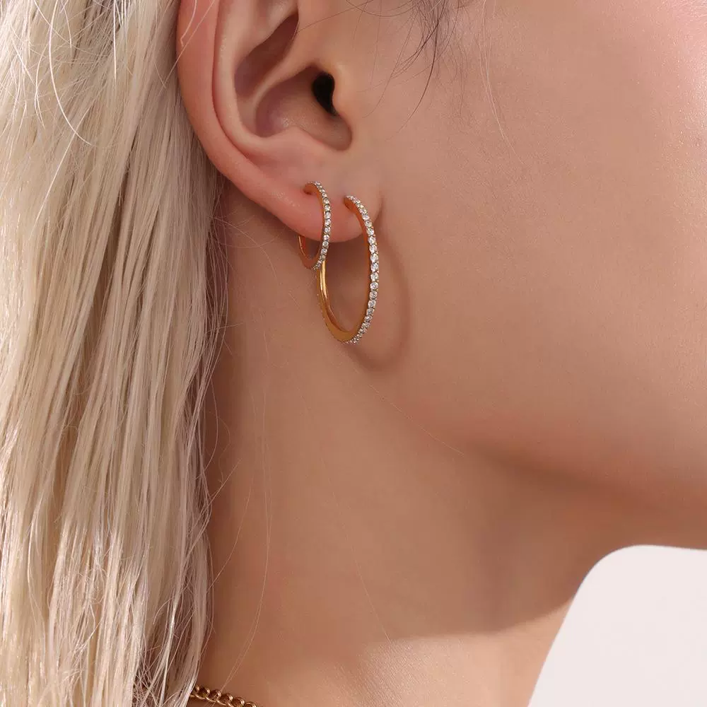 Wholesale Geometric Style Stainless Steel And Titanium Steel Inlaid Zircon Electroplated Earrings For Women - Image 3