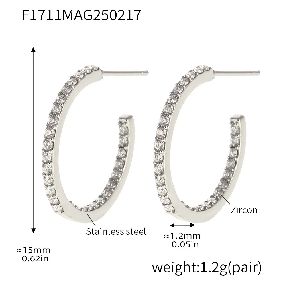 Wholesale Geometric Style Stainless Steel And Titanium Steel Inlaid Zircon Electroplated Earrings For Women - Image 34