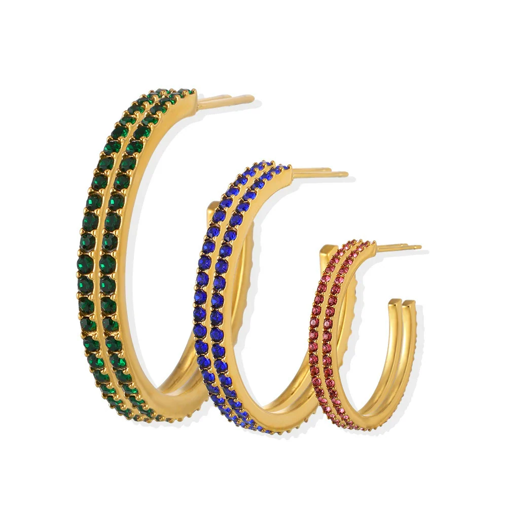 Wholesale Geometric Style Stainless Steel And Titanium Steel Inlaid Zircon Electroplated Earrings For Women - Image 5