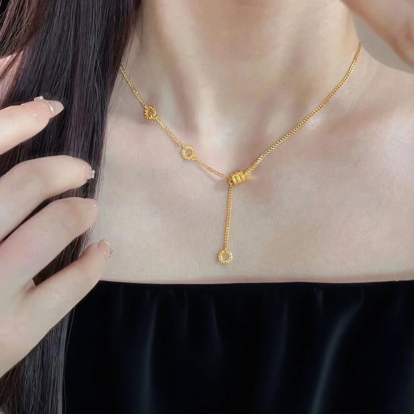 Wholesale Geometric Tassel Pendant Necklace Titanium Steel Electroplated Ochain Jewelry For Sweet Girls