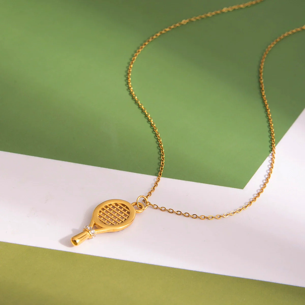 Wholesale Geometric Tennis Racket Pendant Stainless Steel Electroplated Necklace Jewelry For Women - Image 4