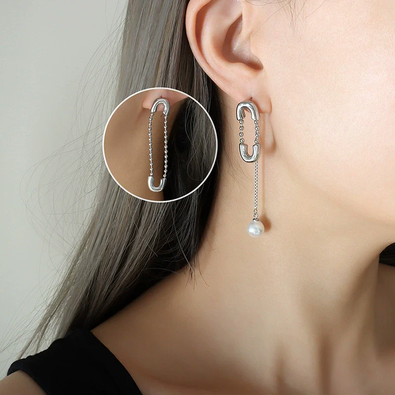 Wholesale Geometric Titanium Steel Electroplated Round Heart Tassel Faux Pearl Stud Earrings For Women - Image 6