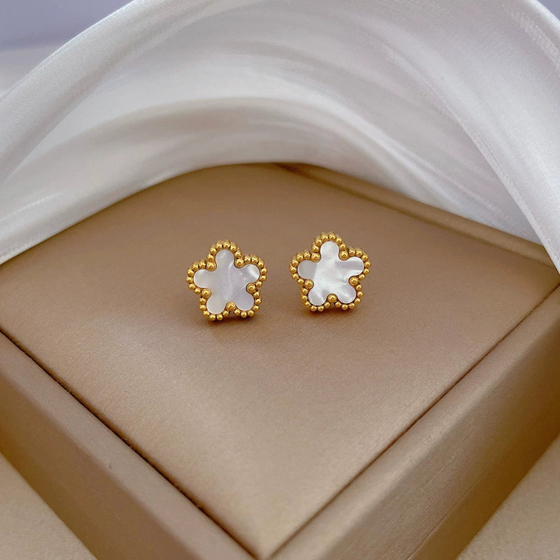 Wholesale Geometric Titanium Steel Fiveleaf Flower Normcore Style Electroplated Earrings For Men And Women - Image 5