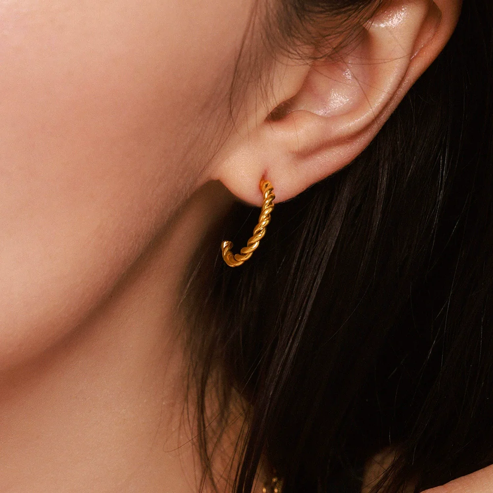 Wholesale Geometric Titanium Steel Goldplated Twist Threaded Ring Combination Earrings Unisex - Image 3