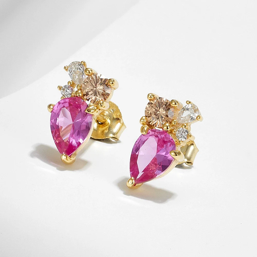 Wholesale Geometric Water Drop Zircon Sterling Silver Earrings For Women With Diamond Treatment - Image 3