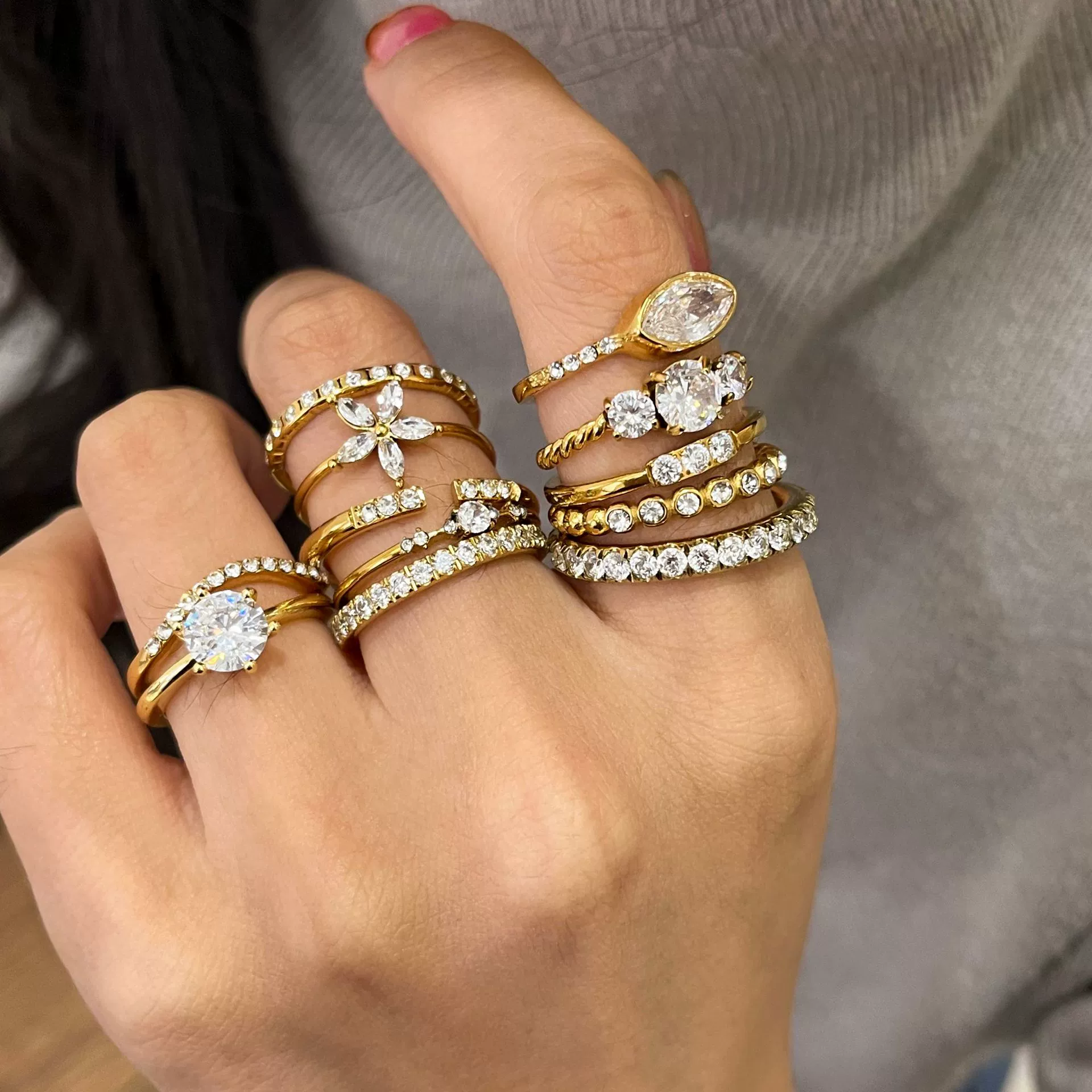 Wholesale Geometric White Zircon Stainless Steel Electroplated Ring Jewelry For Women