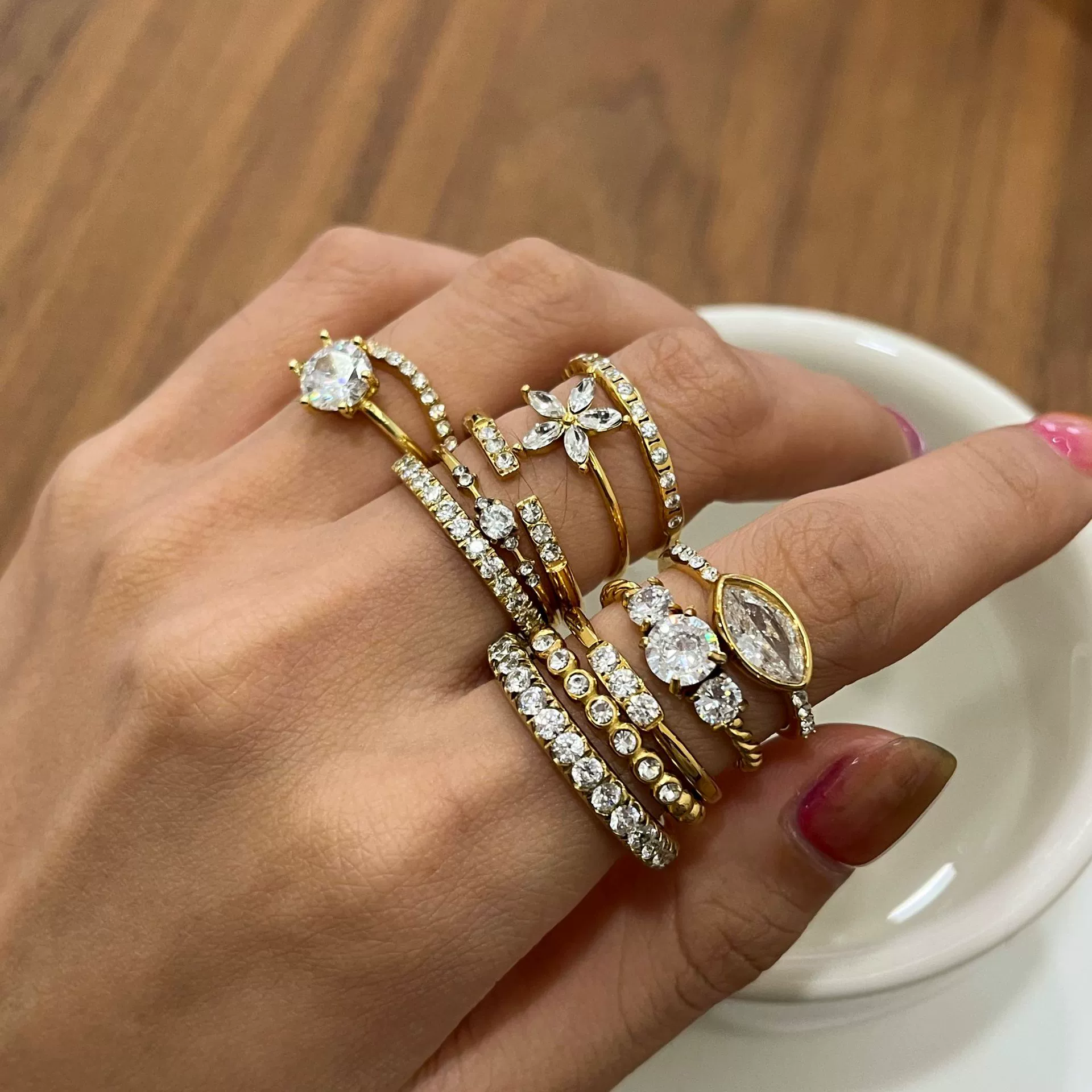 Wholesale Geometric White Zircon Stainless Steel Electroplated Ring Jewelry For Women - Image 2