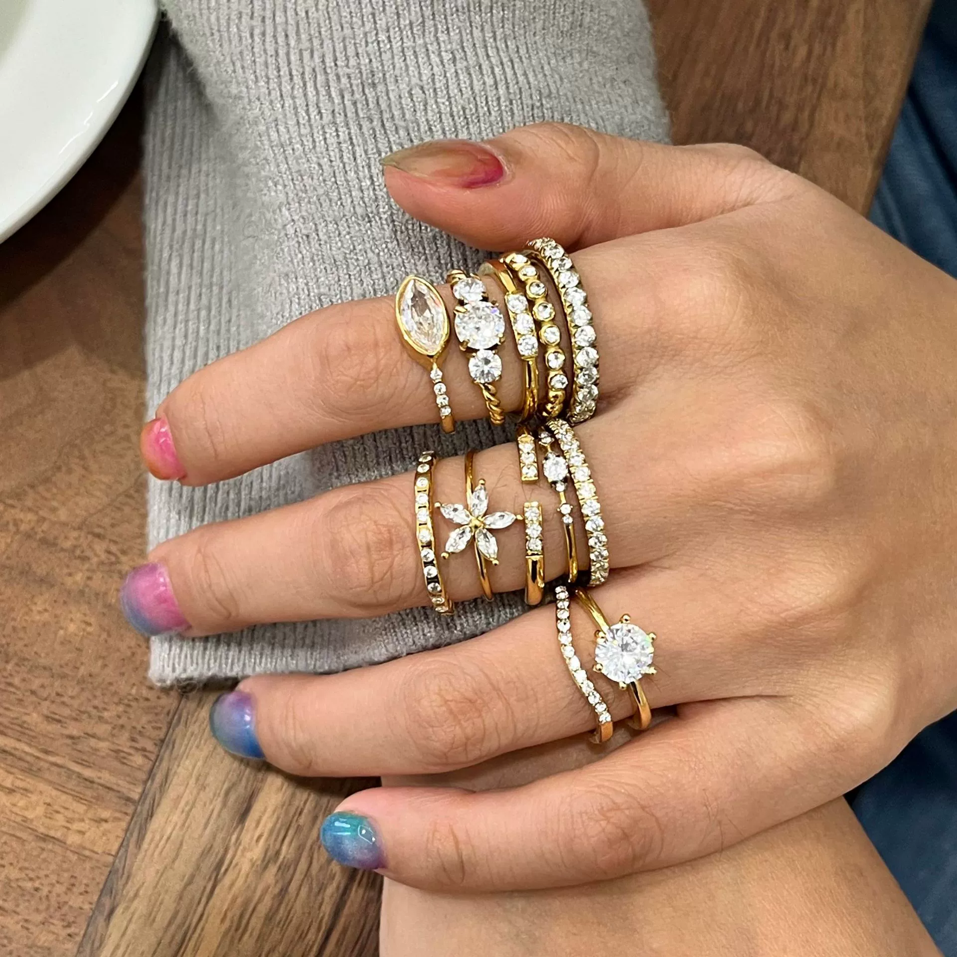 Wholesale Geometric White Zircon Stainless Steel Electroplated Ring Jewelry For Women - Image 3