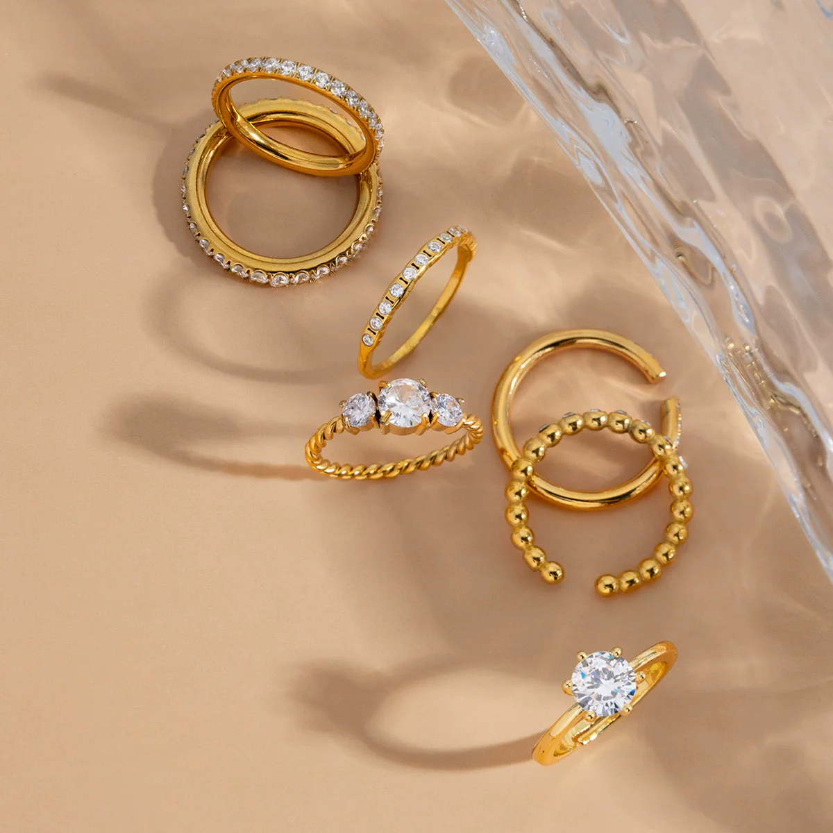 Wholesale Geometric White Zircon Stainless Steel Electroplated Ring Jewelry For Women - Image 4