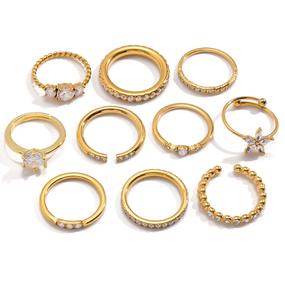 Wholesale Geometric White Zircon Stainless Steel Electroplated Ring Jewelry For Women - Image 5