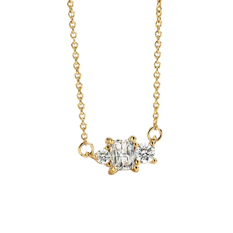 Wholesale Geometric Zircon Gold Plated Brass Necklace For Women With Cross Chain - Image 5