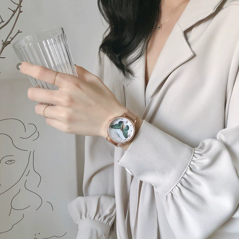 Wholesale Girl's Butterfly Alloy Case Stainless Steel Belt Round Dial Retro Style Bracelet Watch - Image 2