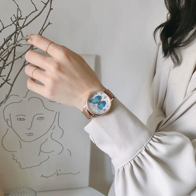 Wholesale Girl's Butterfly Alloy Case Stainless Steel Belt Round Dial Retro Style Bracelet Watch - Image 4
