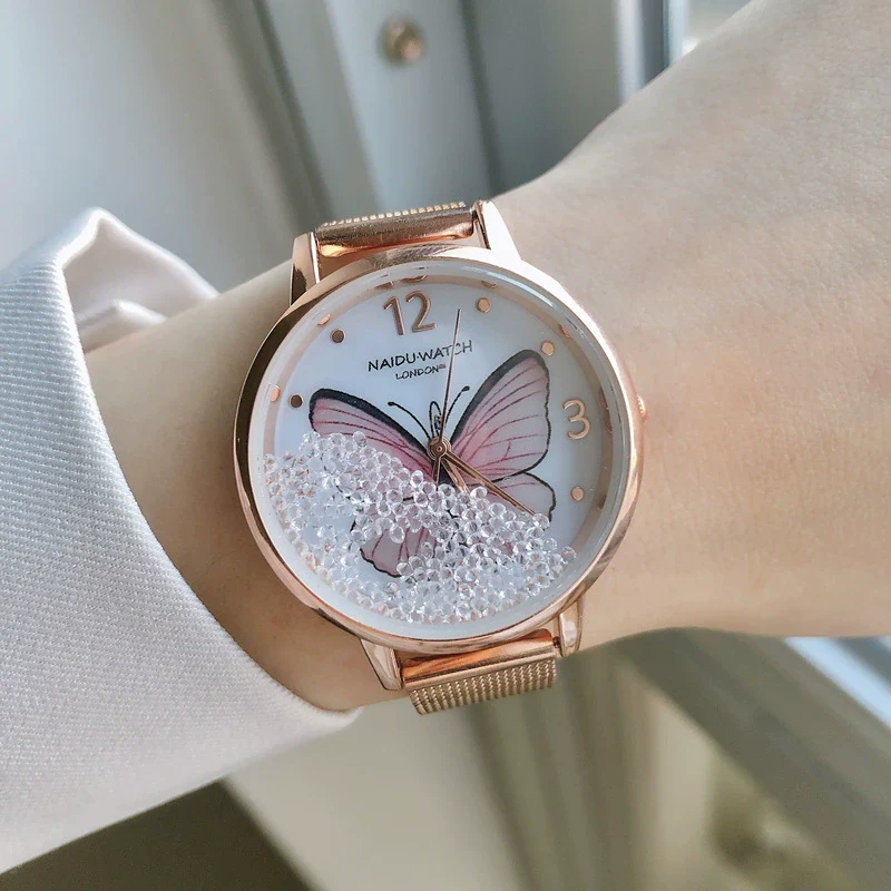 Wholesale Girl's Butterfly Alloy Case Stainless Steel Belt Round Dial Retro Style Bracelet Watch - Image 6