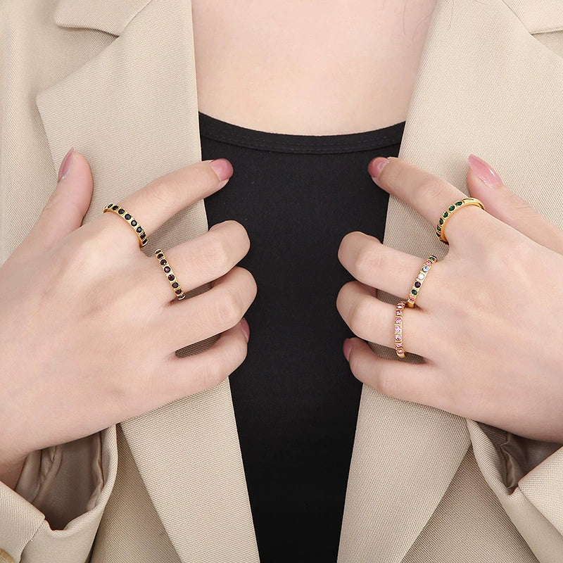 Wholesale Girls Titanium Steel Geometric Style Stacked Ring With Electroplating Treatment - Image 3