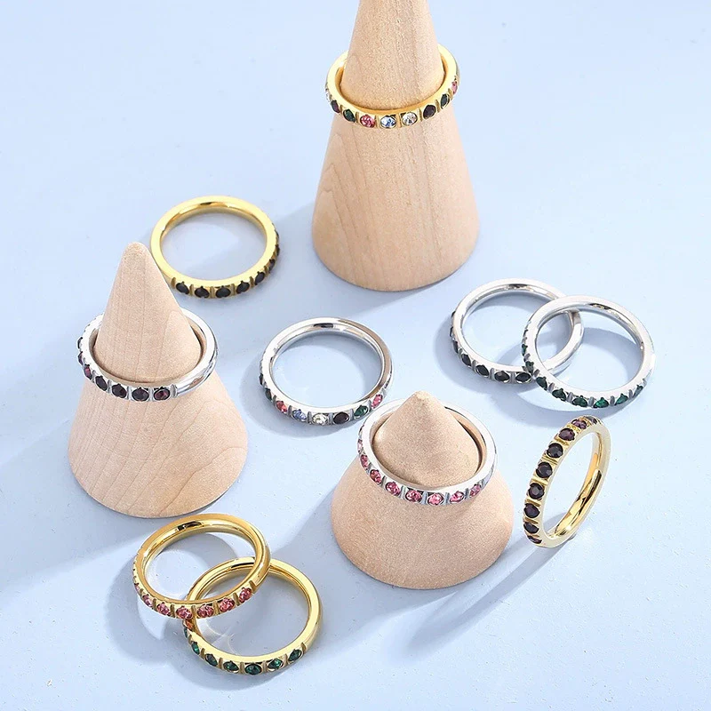 Wholesale Girls Titanium Steel Geometric Style Stacked Ring With Electroplating Treatment - Image 4