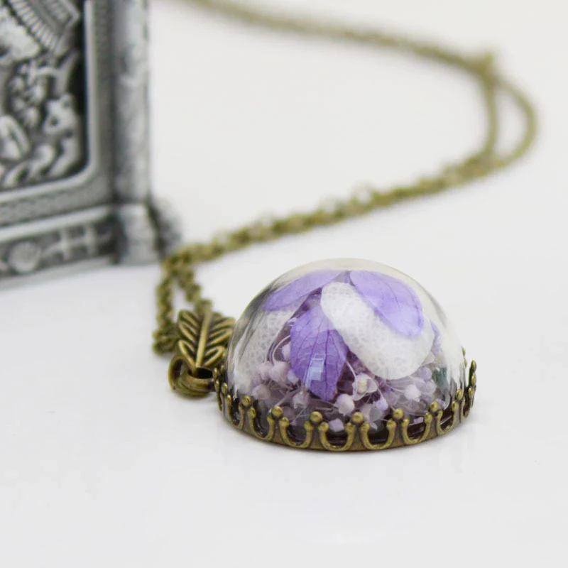 Wholesale Glass And Colored Glaze Geometric Dried Flower Necklace With Encryption Chain - Image 4