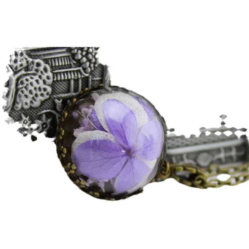 Wholesale Glass And Colored Glaze Geometric Dried Flower Necklace With Encryption Chain - Image 5