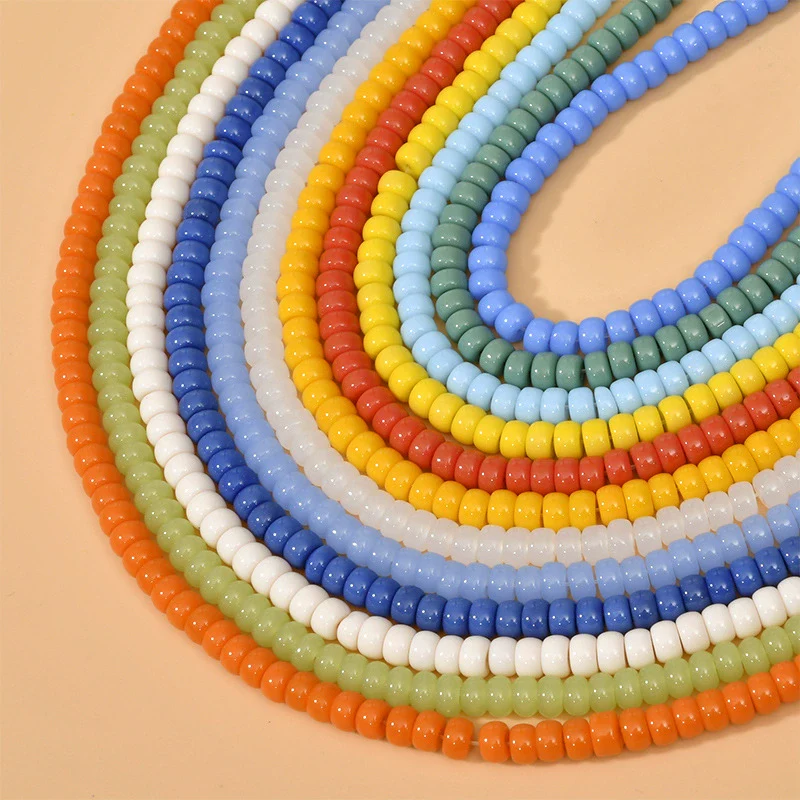 Wholesale Glass Glazed Colored Wheels Beaded Jewelry Accessories Material Handmade With Geometric Style And Paint Design